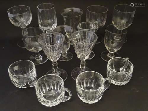 Glass: an assortment of 19thC drinking glasses, to include wine, port and sherry glasses together