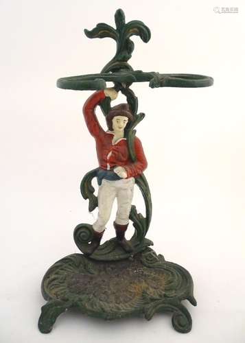 Garden & Architectural, Salvage: a 20thC cast and enamel painted stick stand, the upright formed