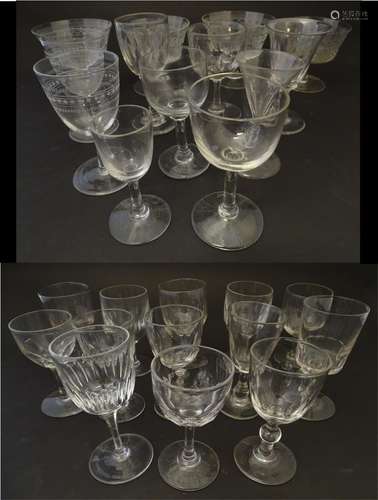 Glass: an assortment of 19thC drinking glasses, to include a set of four champagne saucers, port and