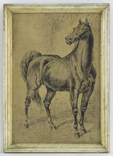 HP, XIX, Pen and ink, A study of a stallion / horse. Monogrammed and dated 9 / 2 / (18)87 lower