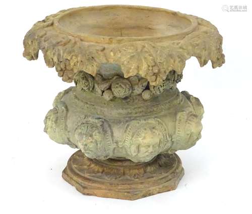 Garden & Architectural, Salvage: a 19thC terracotta urn marked Sanchez, Malaga (Spain.) Decorated