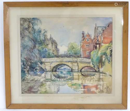 Initialled M. M., XX, English School, Watercolour, Kitchen Bridge, Cambridge, Signed lower right.