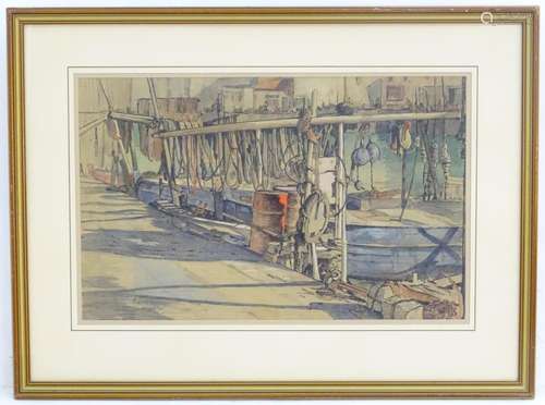 Thomas Symington Halliday (1902-1998), Scottish School, Watercolour, A Scottish harbour scene with