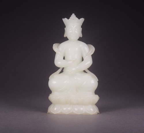 CHINESE CARVED HETIAN JADE BUDDHA