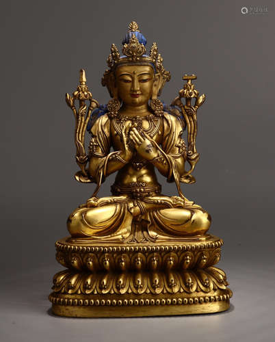 YONGLE MARK, CHINESE GILT BRONZE BUDDHA