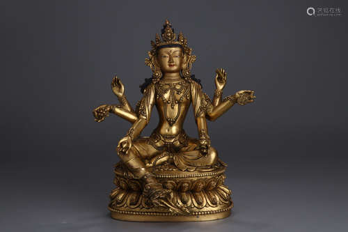 CHINESE GILT BRONZE BUDDHA