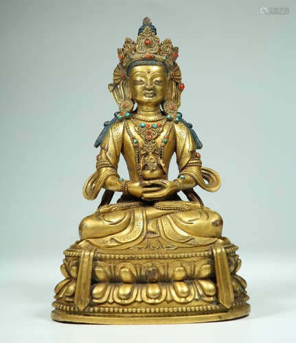 CHINESE GILT BRONZE BUDDHA