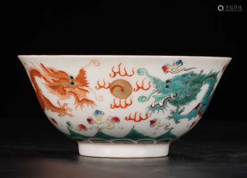 QIANLONG MARK, CHINESE FAMILLE ROSE IRON-RED GLAZED BOWL