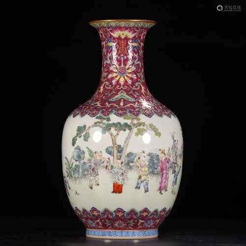 DAOGUANG MARK, CHINESE RED-GLAZED FAMILLE ROSE VASE