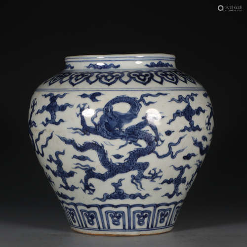 JIAJING MARK, CHINESE BLUE & WHITE DRAGON JAR