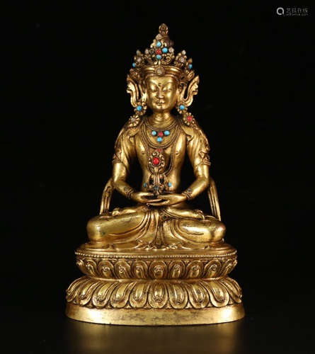 CHINESE GILT BRONZE BUDDHA