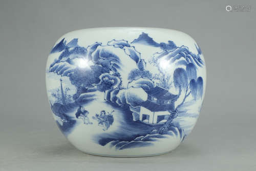 KANGXI MARK, CHINESE BLUE & WHITE WATER POT