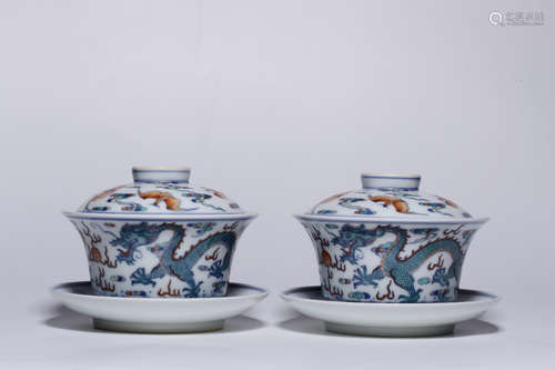 YONGZHENG MARK, CHINESE DOUCAI DRAGON BOWL