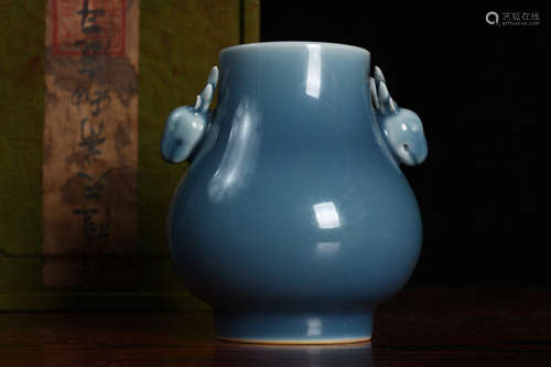 QIANLONG MARK, CHINESE BLUE GLAZED VASE