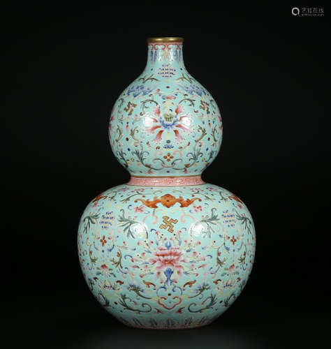 QIANLONG MARK, CHINESE LVSONG GROUND GOURD VASE