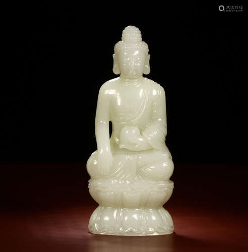 CHINESE CARVED HETIAN JADE BUDDHA