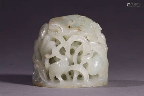 CHINESE CARVED HETIAN JADE CENSER TOP