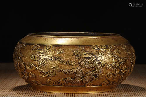 XUANDE MARK, CHINESE GILT BRONZE CENSER