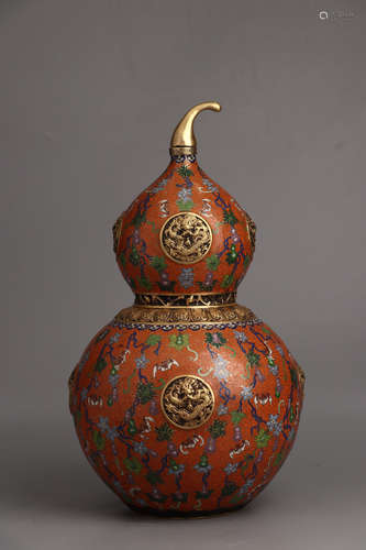 QIANLONG MARK, CHINESE CLOISONNIE GOURD VASE