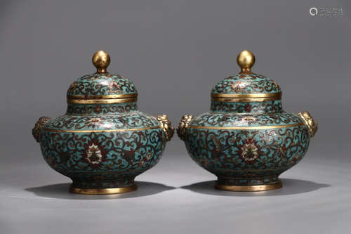 PAIR OF CHINESE CLOISONNIE JAR W/ COVER