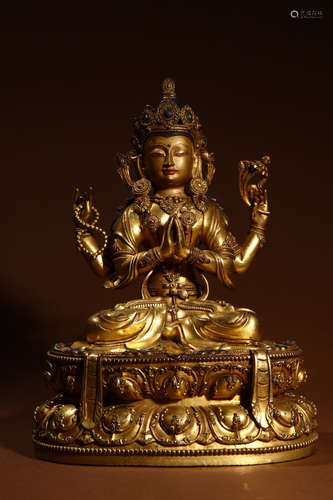 CHINESE GILT BRONZE BUDDHA