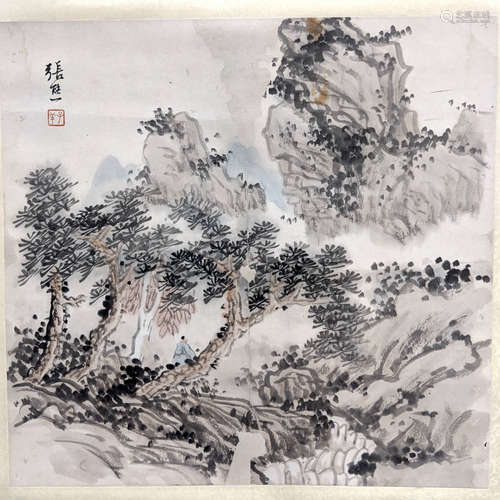 張熊 山水 紙本 鏡片