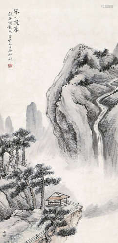 吴淑娟（1853-1930） 深山飞瀑 纸本设色 立轴