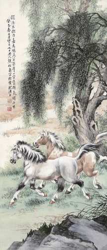 熊松泉(1884-1961) 双骏图 纸本设色 立轴