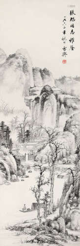 溥  伒（1893-1966） 秋江平远 纸本水墨 立轴