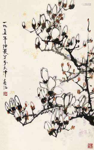 霍春阳(b.1946) 玉兰 纸本设色 镜框