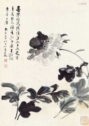 张大千（1899-1983） 墨染娇姿 纸本设色 镜框