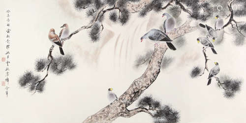 毓半云（1945-2005） 毓振峰（b.1956） 花鸟 纸本设色 镜心