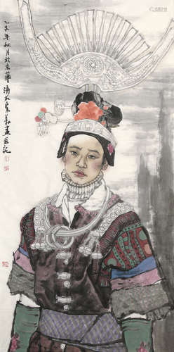 刘泉义(b.1964) 苗女 纸本设色 软片