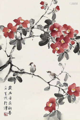 刘文生（b.1956） 茶花小鸟 纸本设色 镜心