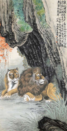 朱文侯（1895-1961） 狮子 纸本设色 立轴
