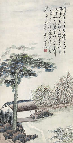徐世昌（1855-1939） 山水竹舍 纸本设色 立轴