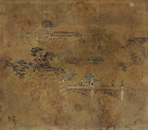 内竹西风（1864-1942） 山水 纸本设色 镜框