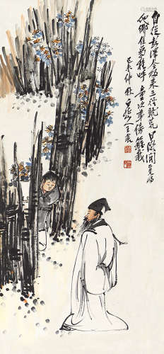 王  震(1867-1938) 访友图 纸本设色 立轴