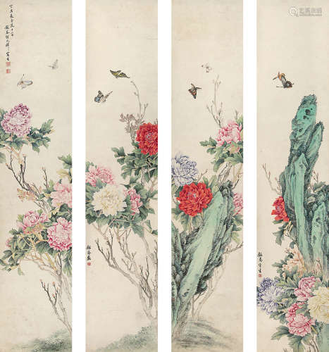 张兆祥（1852-1908） 花卉四屏 纸本设色 立轴