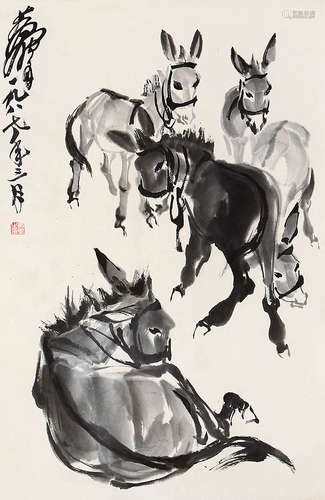 黄  胄（1925-1997） 墨驴 纸本水墨 立轴