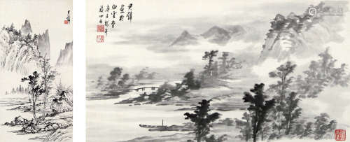 黄君璧（1898-1991） 山水二帧 纸本水墨 镜心