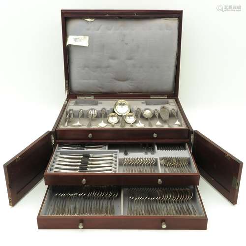 A Very Large Silver Cutlery Set in Cassette