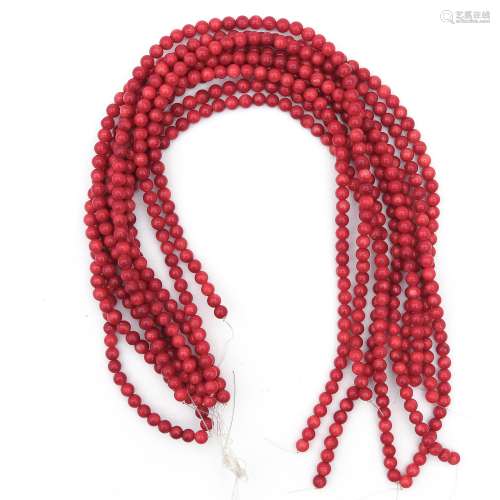 9 Strands of Red Coral Beads