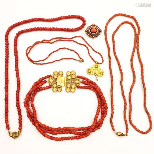 A Collection of Red Coral Jewelry