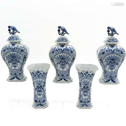 A Five Piece Delft Garniture Set