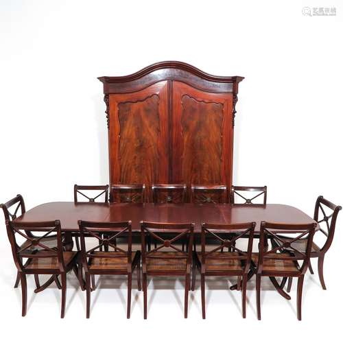 An English Mahogany Table and 12 Chairs