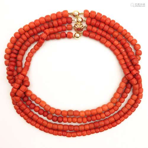 A Collection of Four Red Coral Necklaces