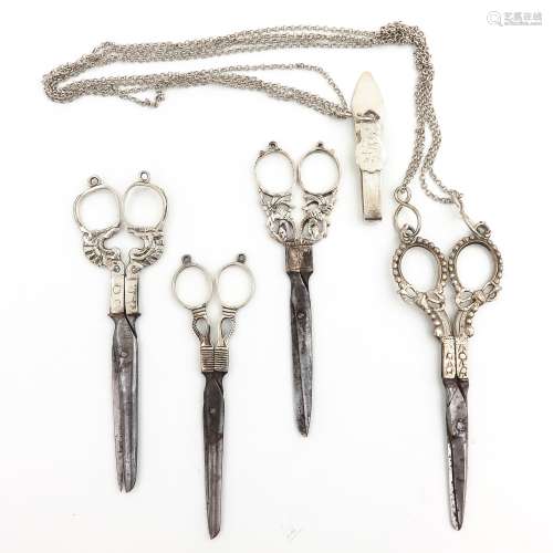 Four 18th - 19th Century Silver Scissors