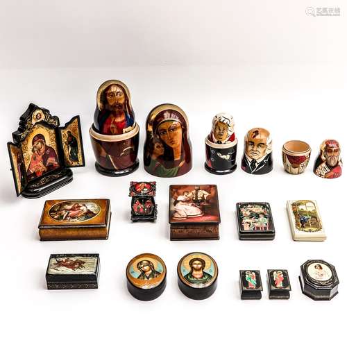 A Collection of 15 Russian Lacquer Boxes