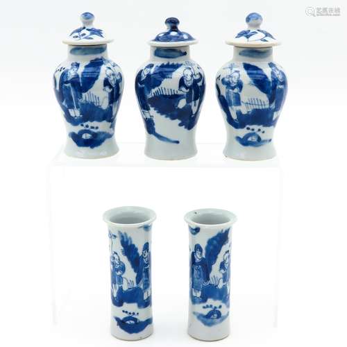 A Set of Five Miniature Garniture Vases